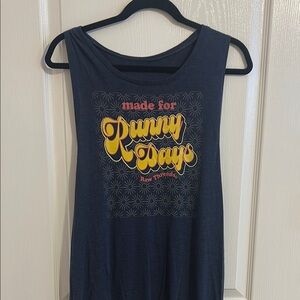 Navy Tank Top with Yellow Graphic